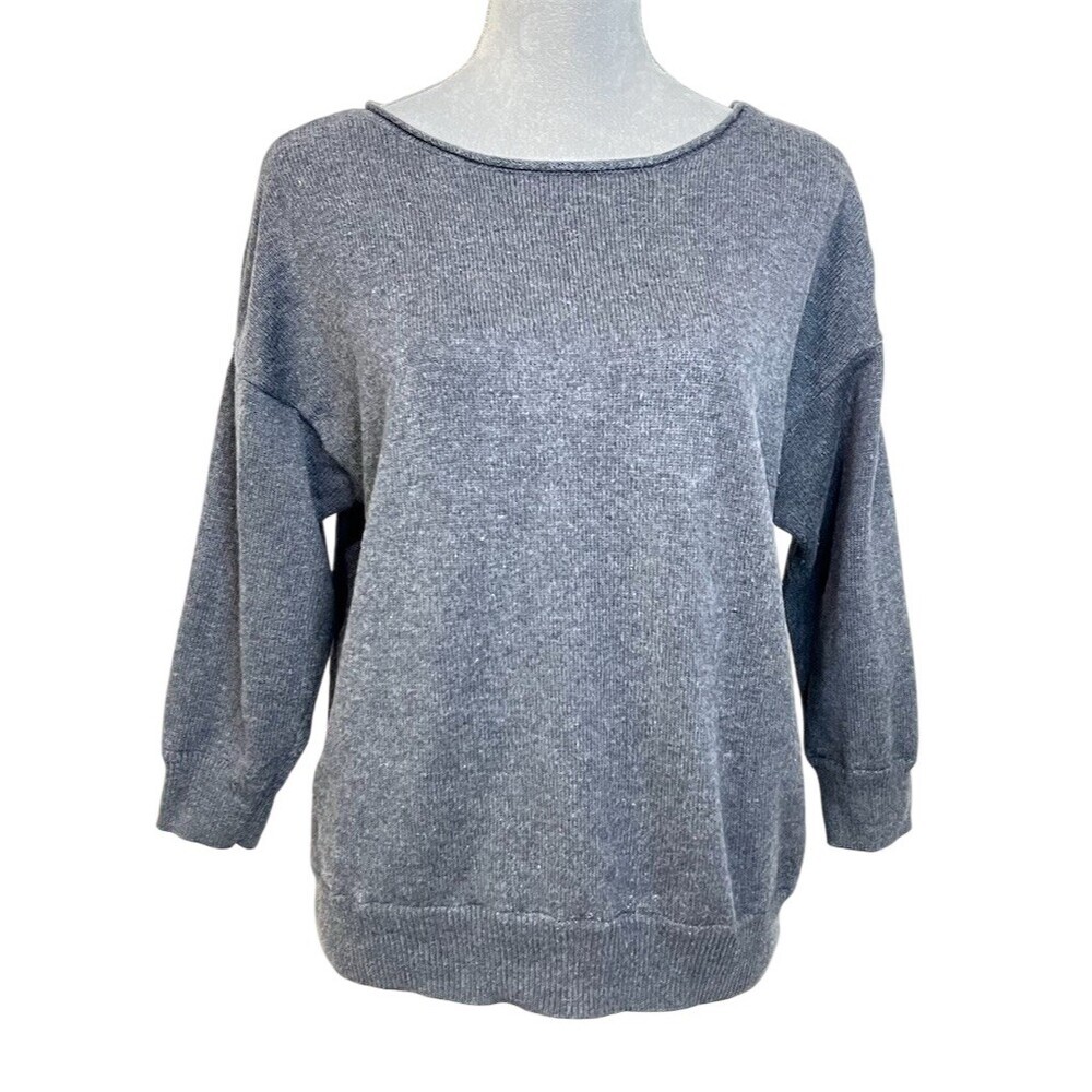 Gap Sweater Women’s L Gray Heather Rib Knit Pullover 3/4 Sleeve Comfy Cozy